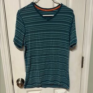 Lululemon Men’s Teal Striped V-Neck Men's Shirt